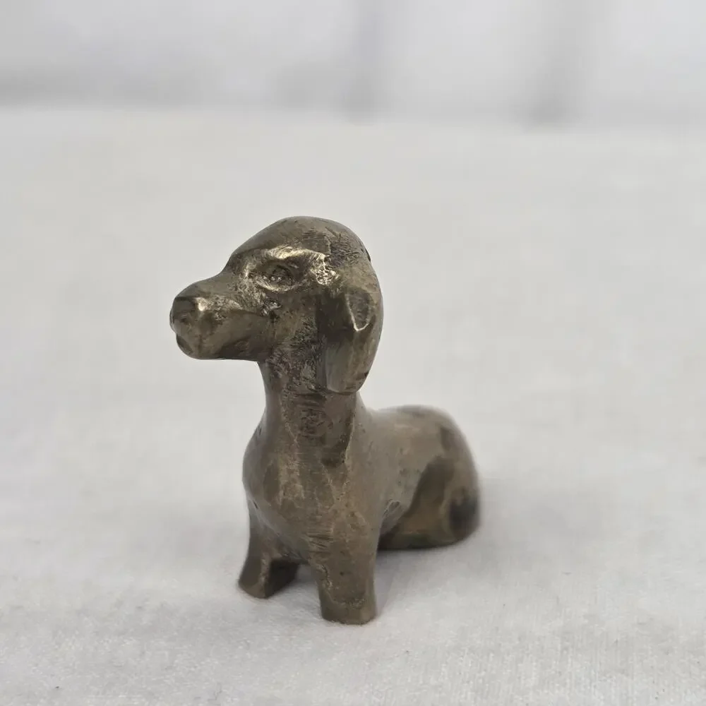Vintage Miniature Brass Dachshund Figurine Cast Metal Weiner Dog Puppy Mini